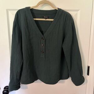 Madewell dark teal Green V-Neck Henley Top